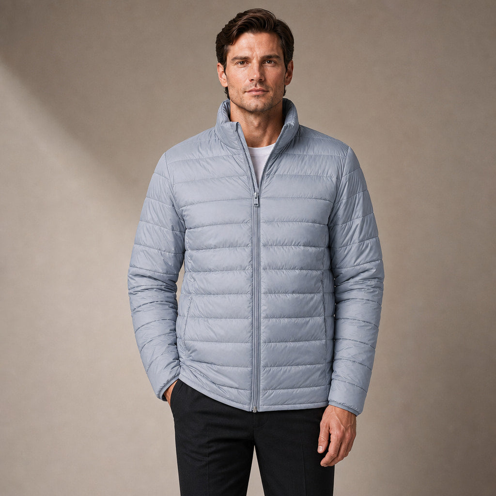 Puffer Jacket Stand Collar Windproof Insulated Light Gray – Product Photo