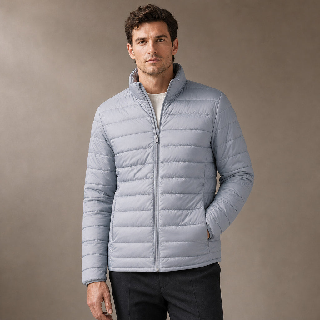 Puffer Jacket Stand Collar Windproof Insulated in Light Gray – Tarlano Premium Menswear