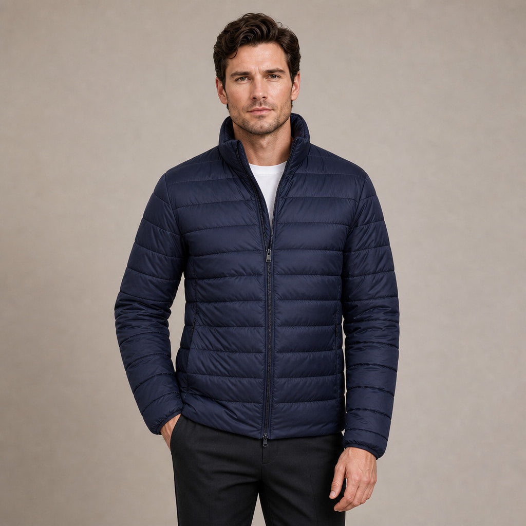 Puffer Jacket Stand Collar Windproof Insulated Navy – Product Photo