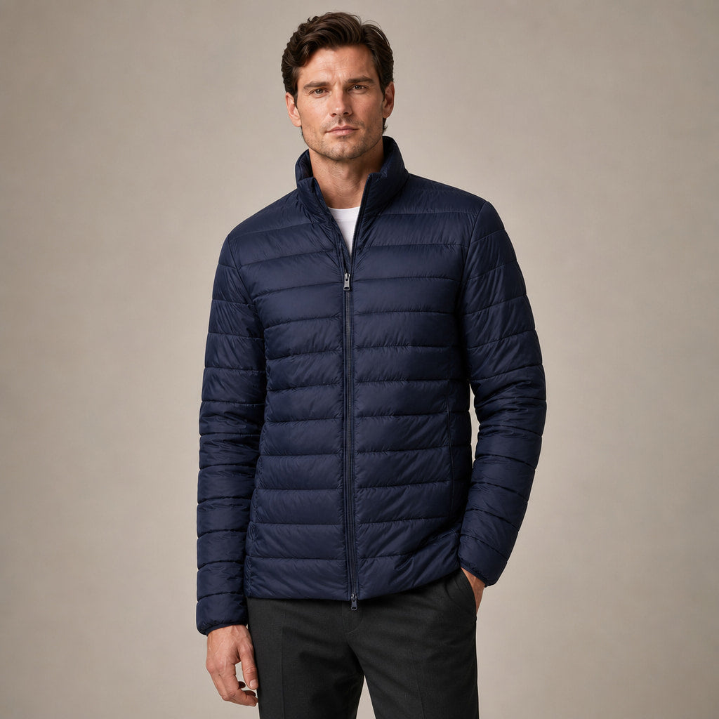 Puffer Jacket Stand Collar Windproof Insulated in Navy – Tarlano Premium Menswear