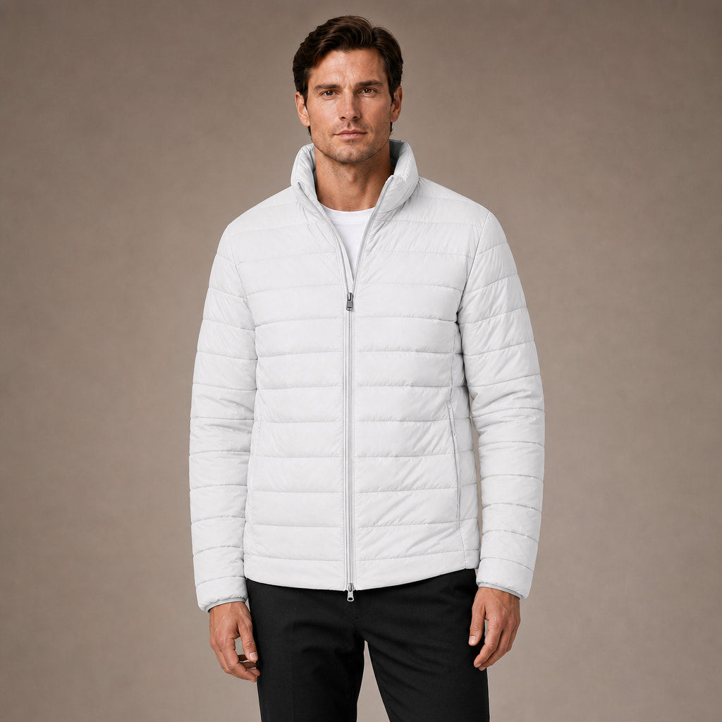 Puffer Jacket Stand Collar Windproof Insulated White – Product Photo