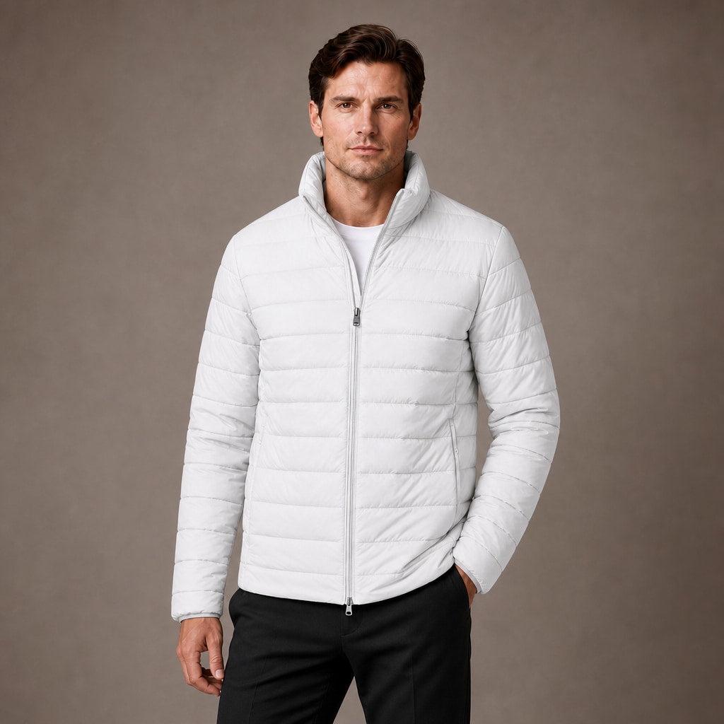 Puffer Jacket Stand Collar Windproof Insulated in White – Tarlano Premium Menswear