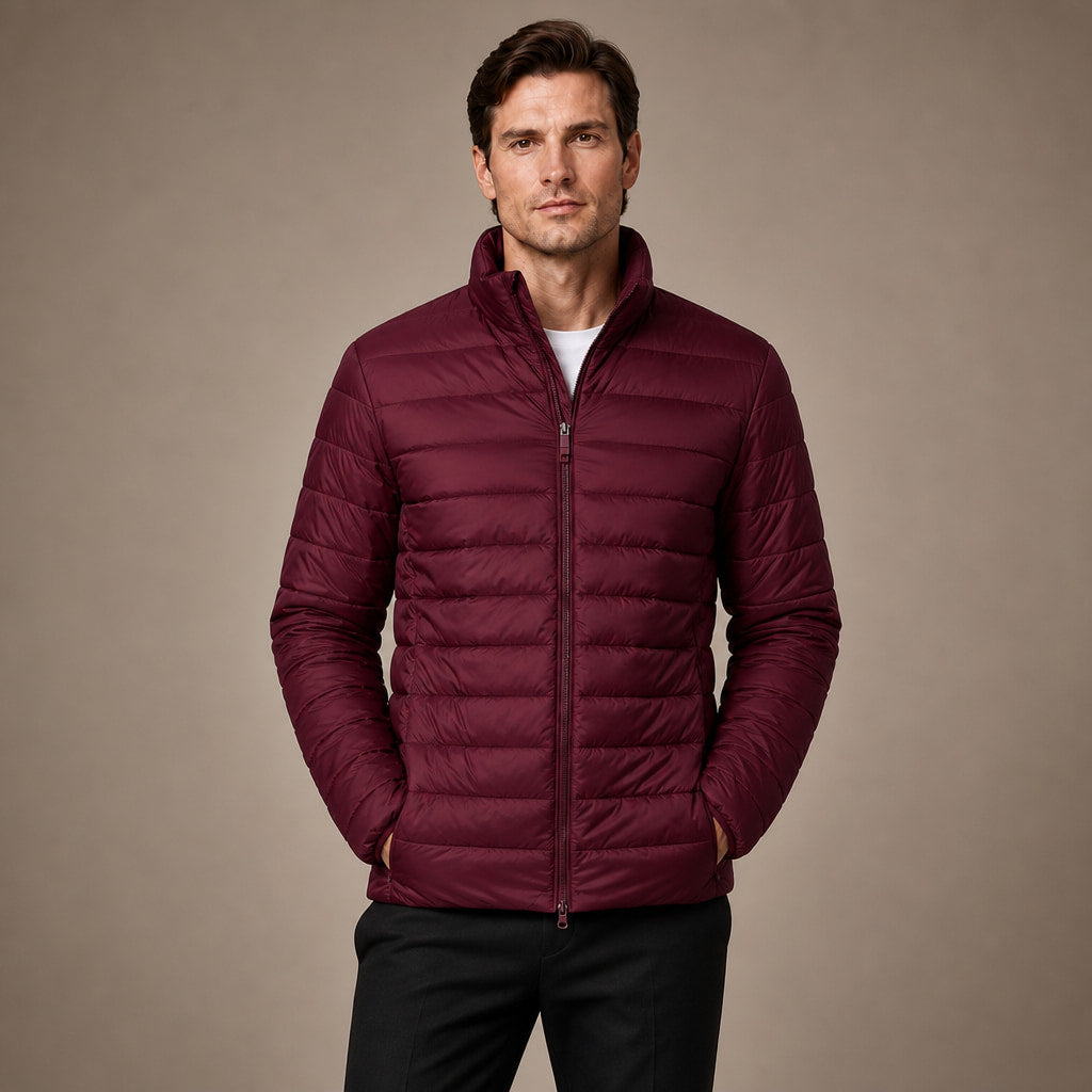Puffer Jacket Stand Collar Windproof Insulated Wine – Product Photo