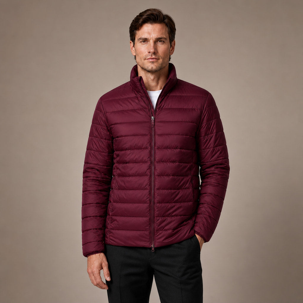 Puffer Jacket Stand Collar Windproof Insulated in Wine – Tarlano Premium Menswear