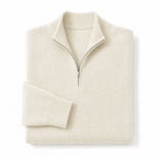 Quarter Zip Sweater Wool Blend V-Neck Ribbed Beige – Product Photo