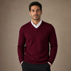 Quarter Zip Sweater Wool Blend V-Neck Ribbed in Burgundy – Tarlano Premium Menswear