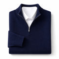 Quarter Zip Sweater Wool Blend V-Neck Ribbed Deep Blue – Product Photo