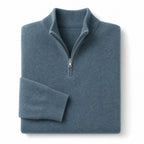 Quarter Zip Sweater Wool Blend V-Neck Ribbed Deep Teal – Product Photo