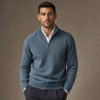 Quarter Zip Sweater Wool Blend V-Neck Ribbed in Deep Teal – Tarlano Premium Menswear