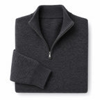 Quarter Zip Sweater Wool Blend V-Neck Ribbed Gray – Product Photo