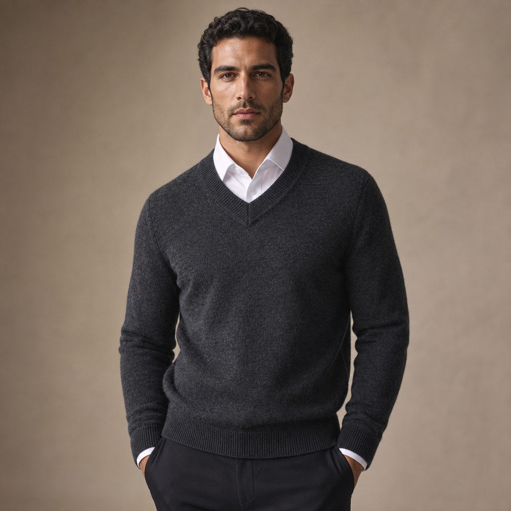 Quarter Zip Sweater Wool Blend V-Neck Ribbed in Gray – Tarlano Premium Menswear