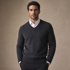 Quarter Zip Sweater Wool Blend V-Neck Ribbed in Gray – Tarlano Premium Menswear