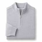 Quarter Zip Sweater Wool Blend V-Neck Ribbed Light Gray – Product Photo