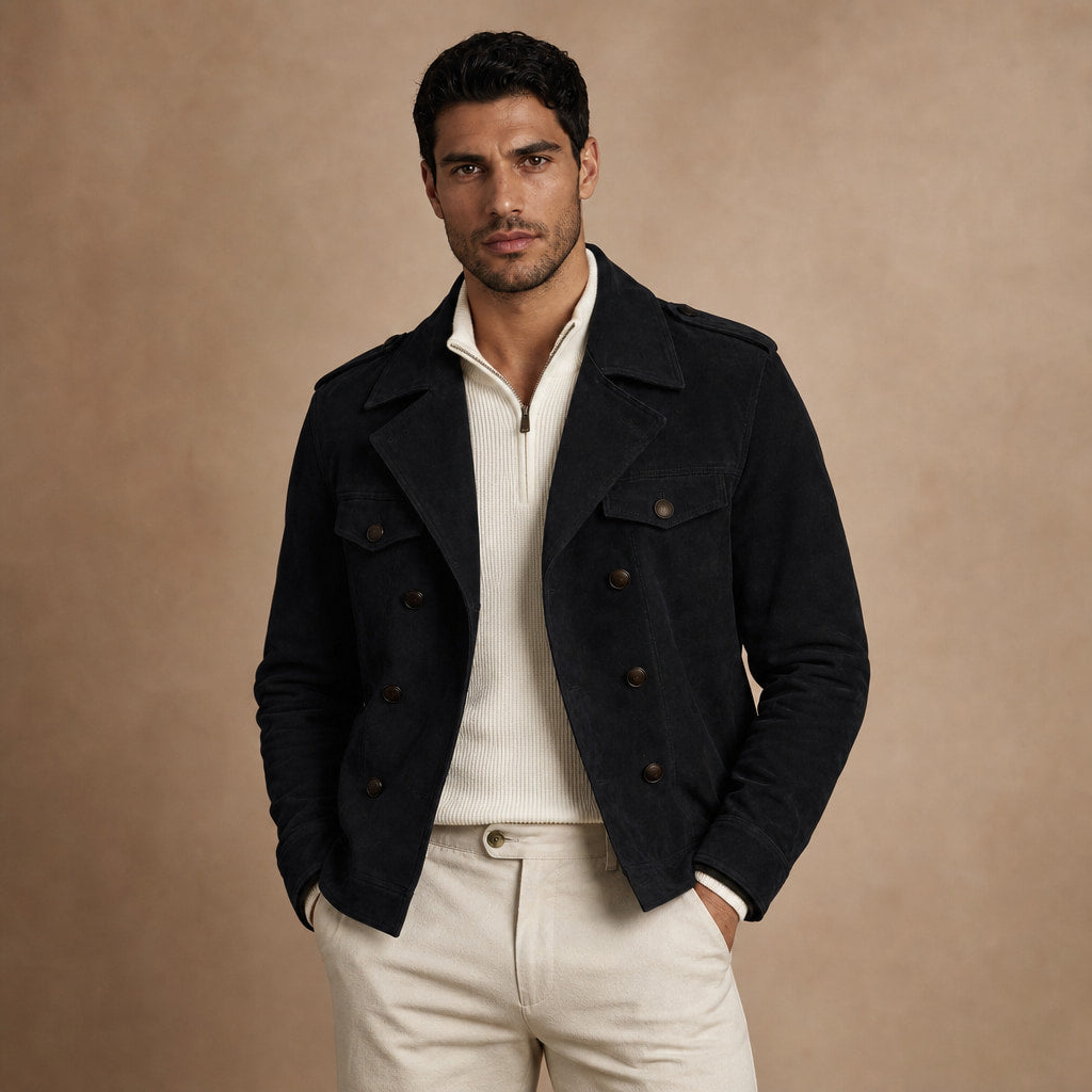 Suede Blazer Double Breasted Black – Product Photo