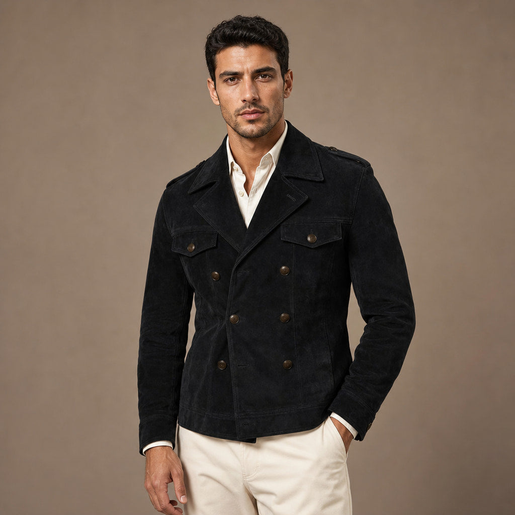 Suede Blazer Double Breasted in Black – Tarlano Premium Menswear