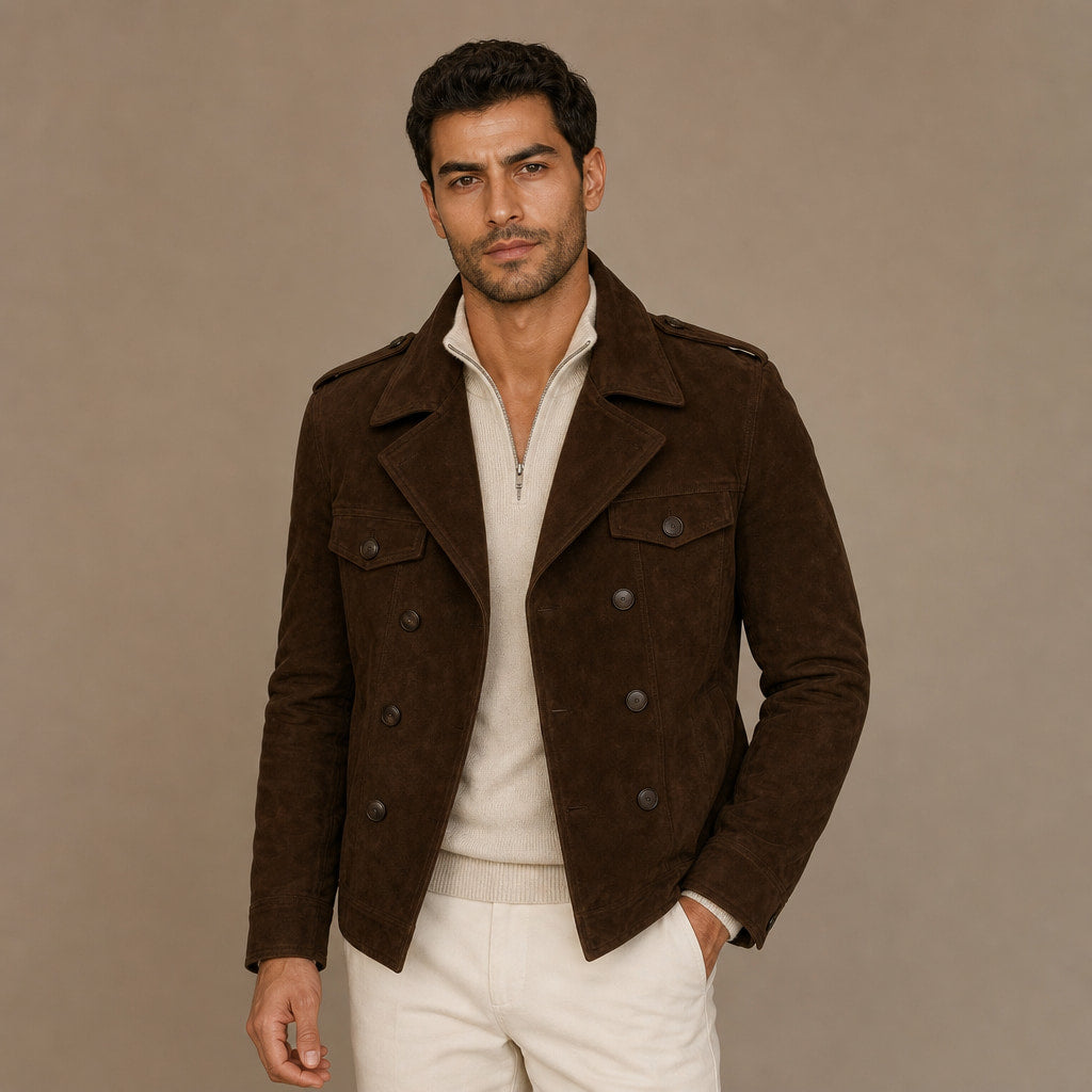 Suede Blazer Double Breasted Brown – Product Photo