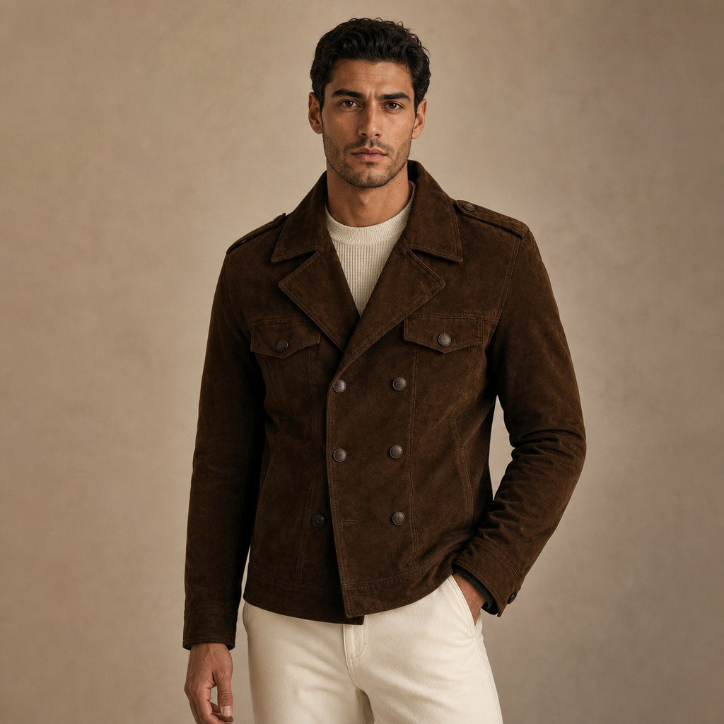 Suede Blazer Double Breasted in Brown – Tarlano Premium Menswear