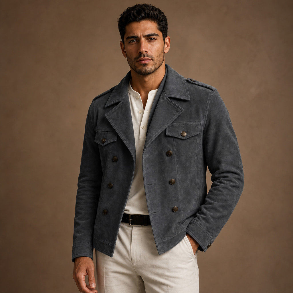 Suede Blazer Double Breasted Dark Gray – Product Photo