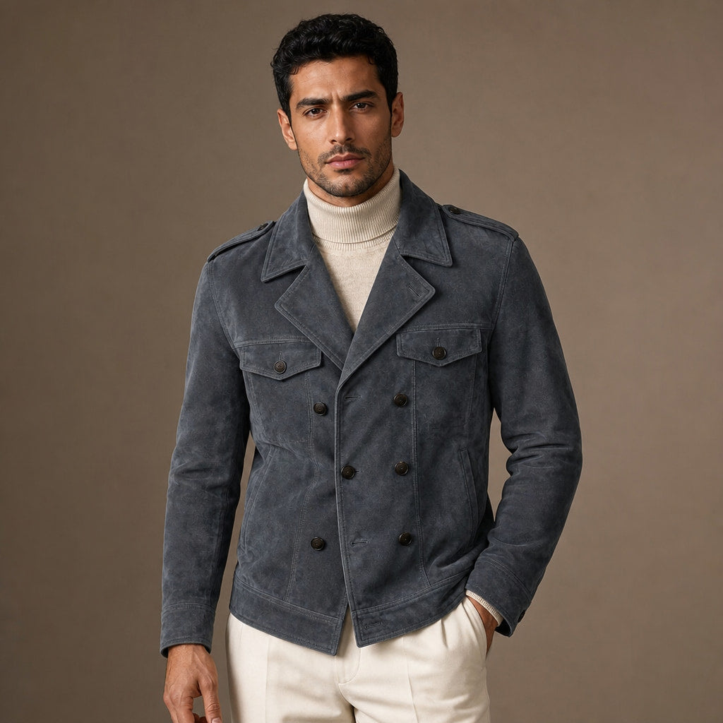 Suede Blazer Double Breasted in Dark Gray – Tarlano Premium Menswear