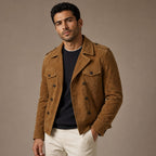 Suede Blazer Double Breasted Khaki – Side Angle View