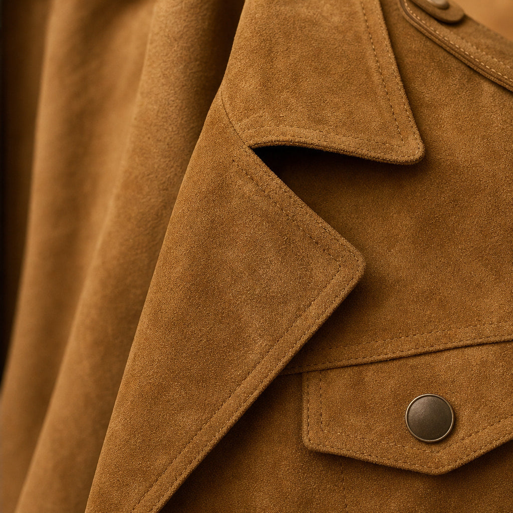 Suede Blazer Double Breasted Khaki – Fabric and Detail Close-Up
