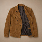 Suede Blazer Double Breasted Khaki – Flat Lay Product Photo