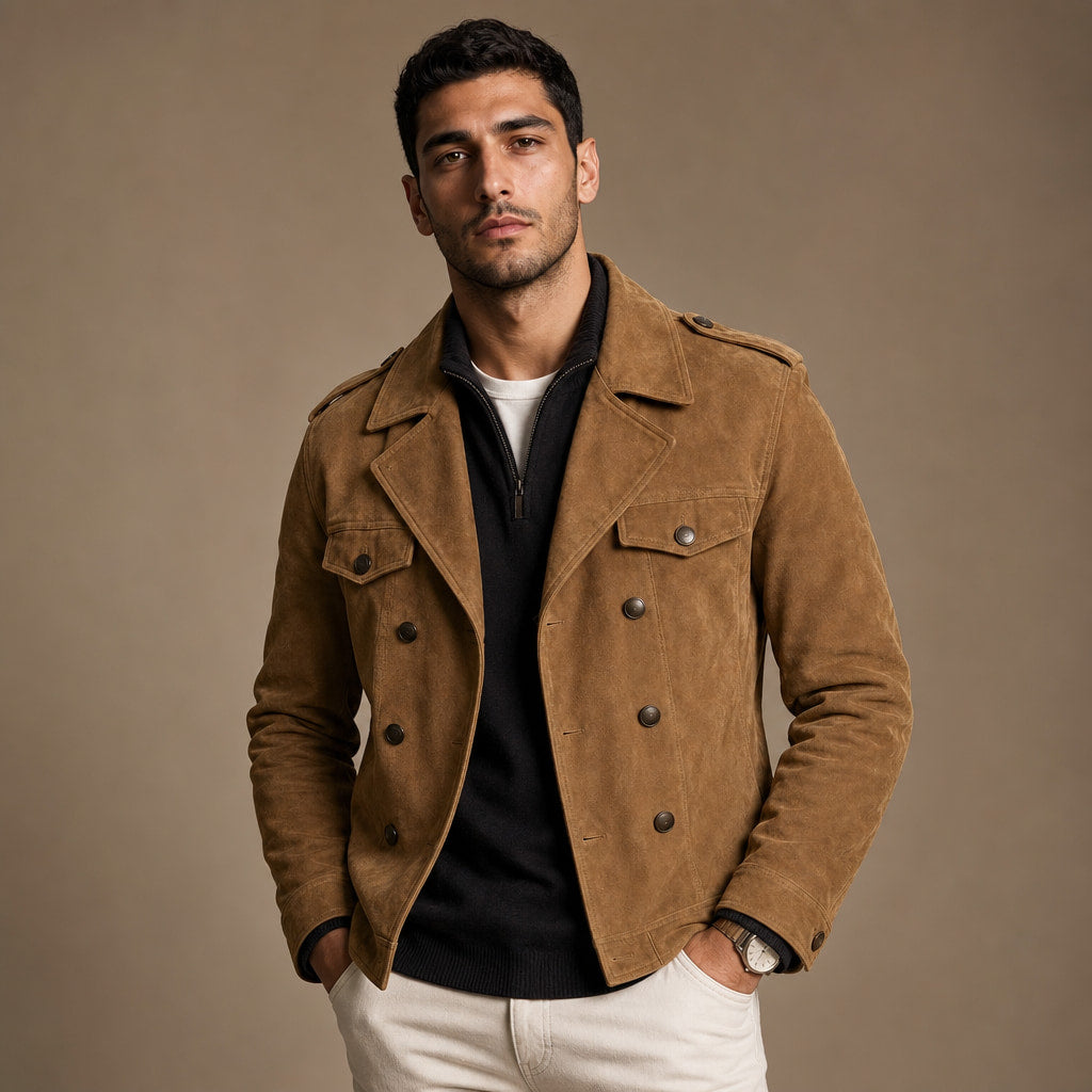 Suede Blazer Double Breasted Khaki – Product Photo