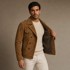 Suede Blazer Double Breasted Khaki – Interior Lining Detail