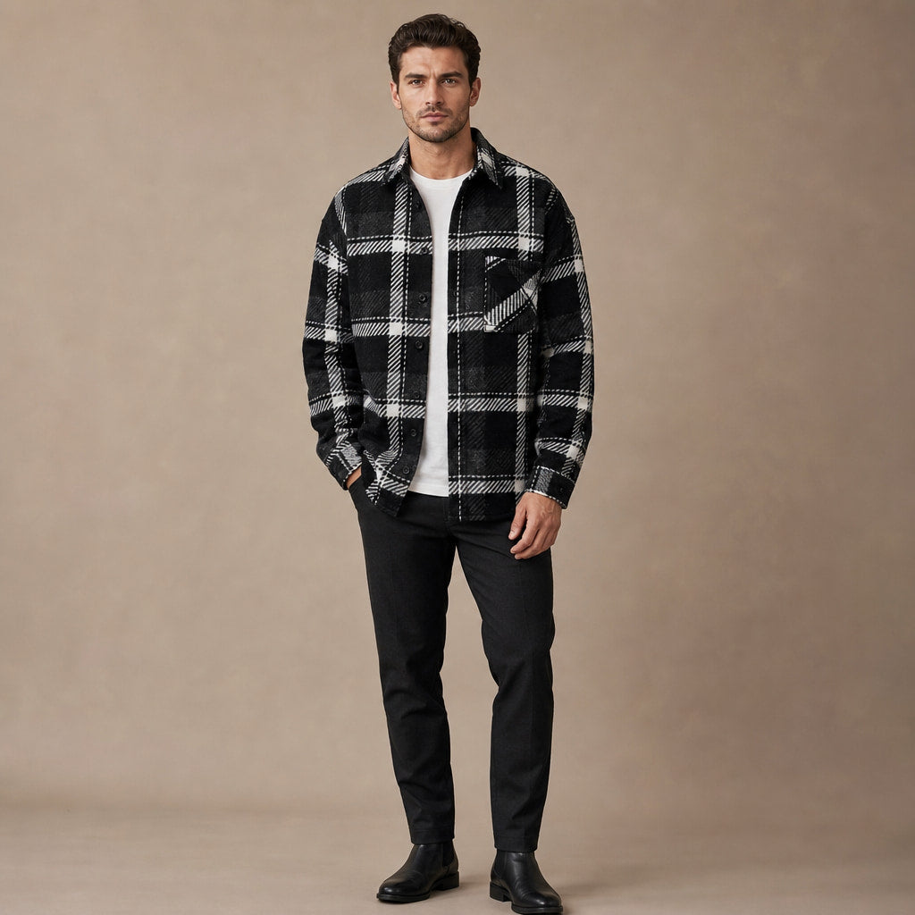 Flannel Checkered Overshirt Sleeveless Layering Black – Full Look