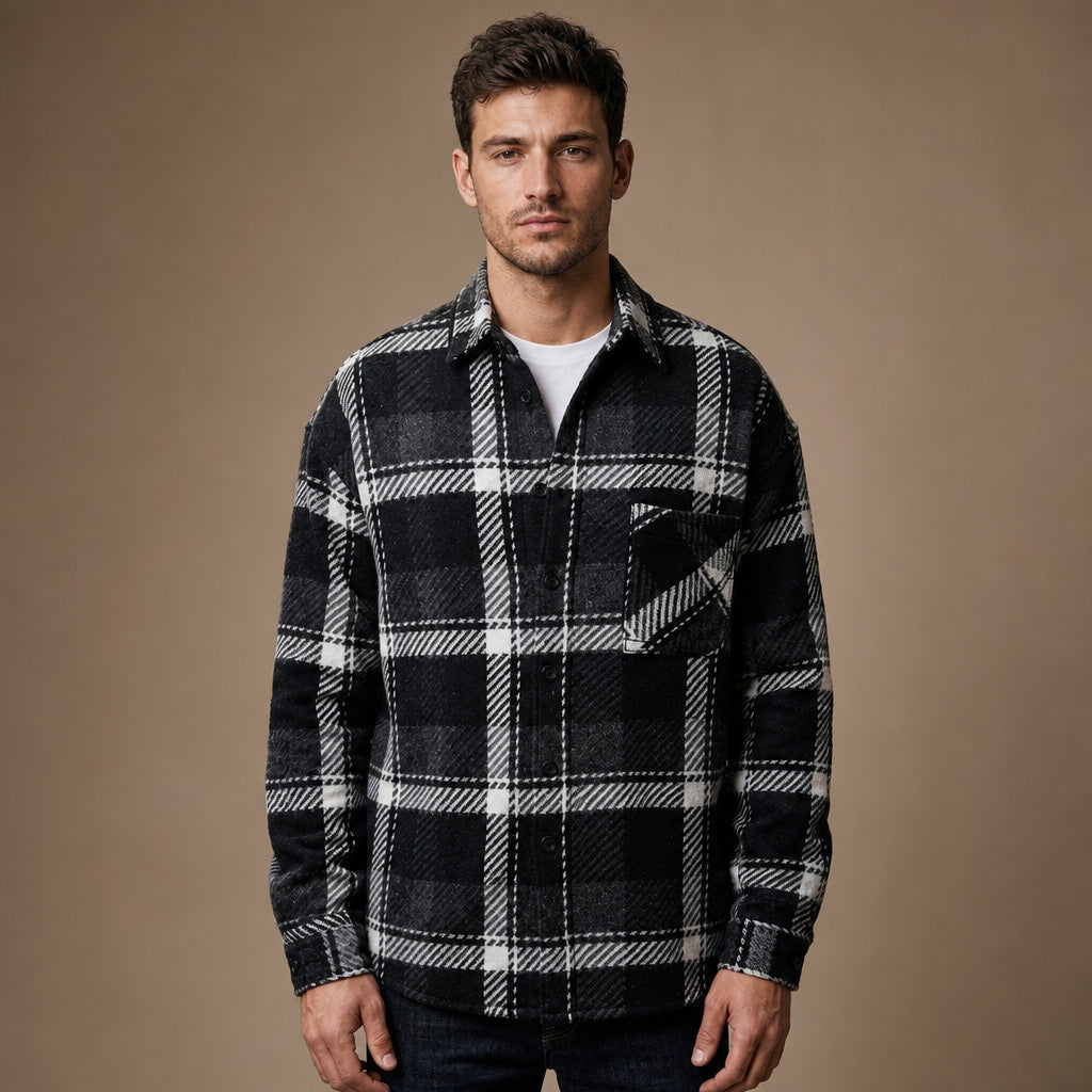 Flannel Checkered Overshirt Sleeveless Layering in Black – Tarlano Premium Menswear