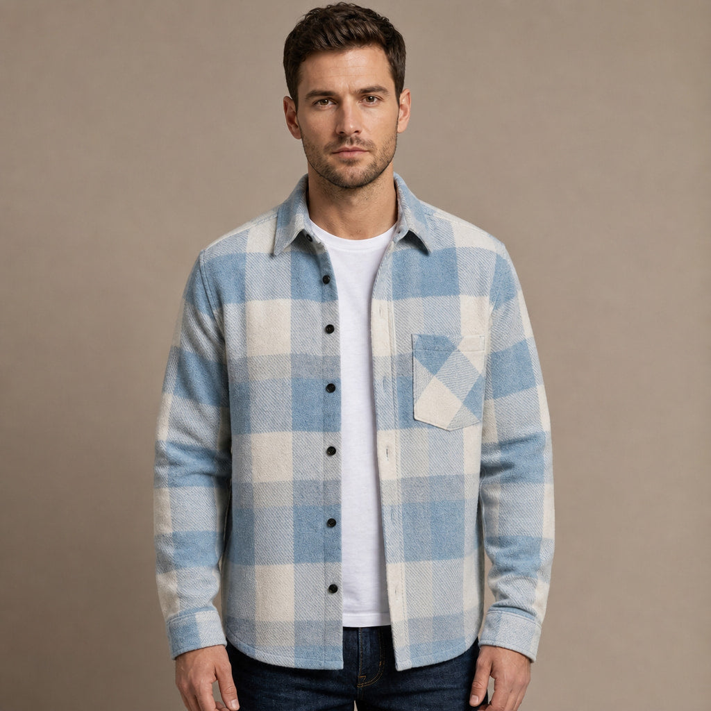 Flannel Checkered Overshirt Sleeveless Layering in Blue – Tarlano Premium Menswear