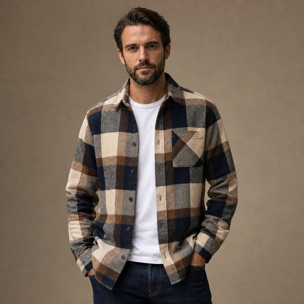 Flannel Checkered Overshirt Sleeveless Layering Gray – Product Photo
