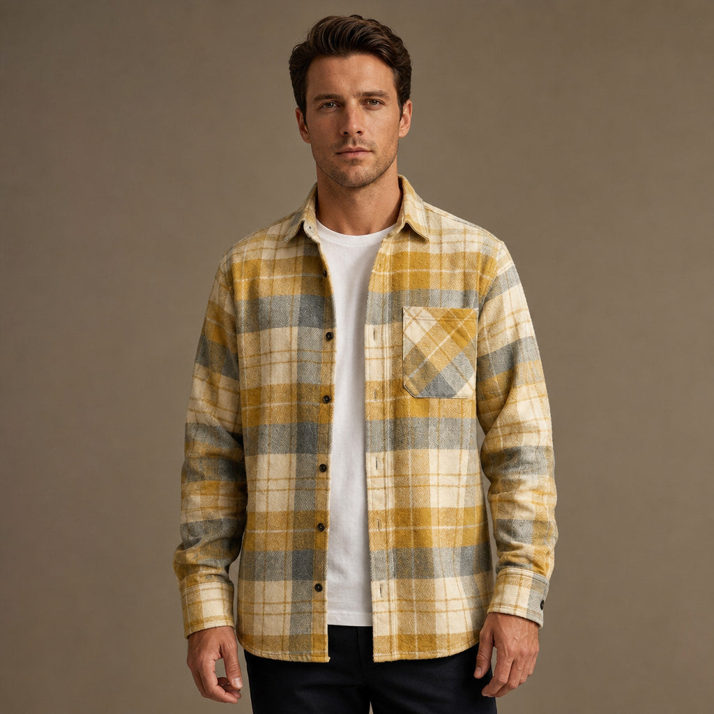 Flannel Checkered Overshirt Sleeveless Layering in Yellow – Tarlano Premium Menswear