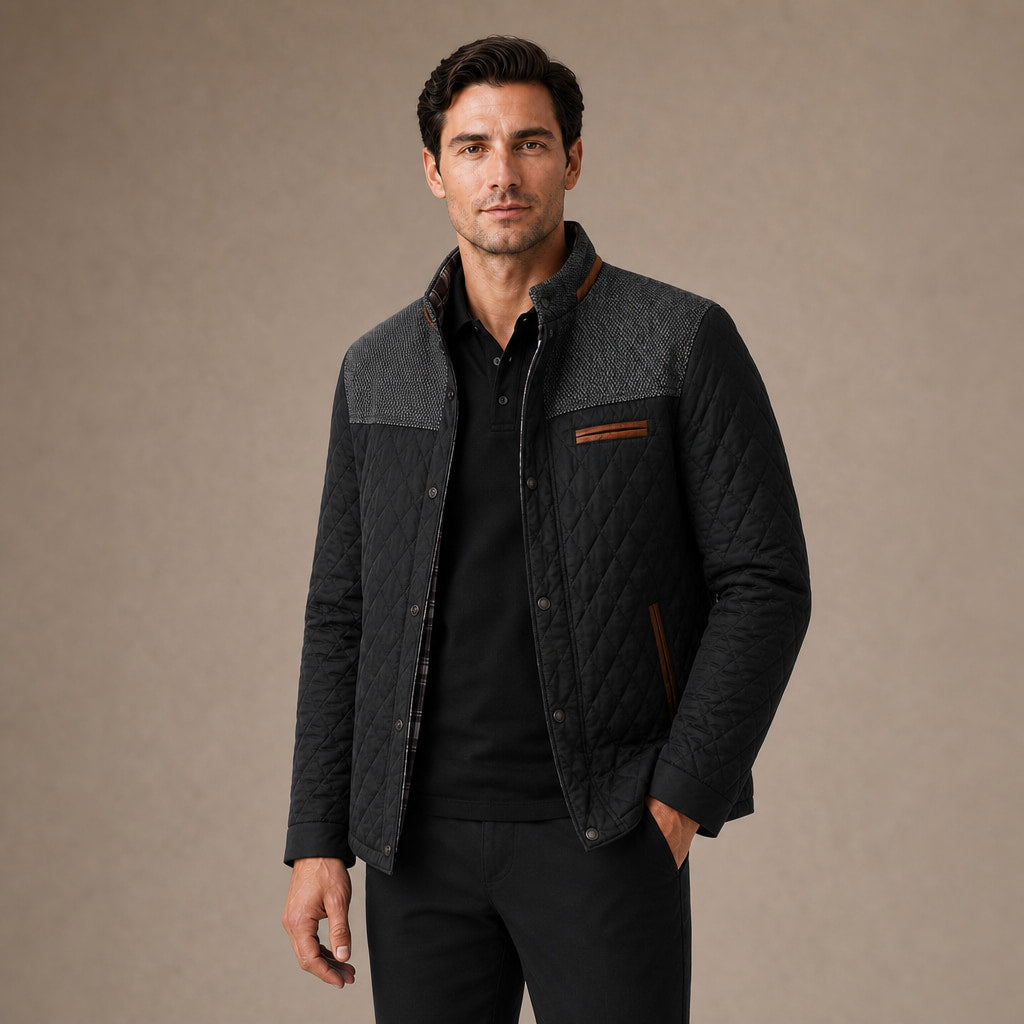 Puffer Jacket Lightweight Quilted Button-Down Black – Product Photo