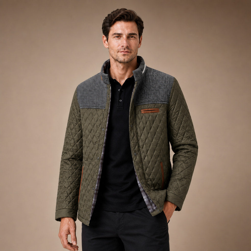 Puffer Jacket Lightweight Quilted Button-Down Green – Product Photo