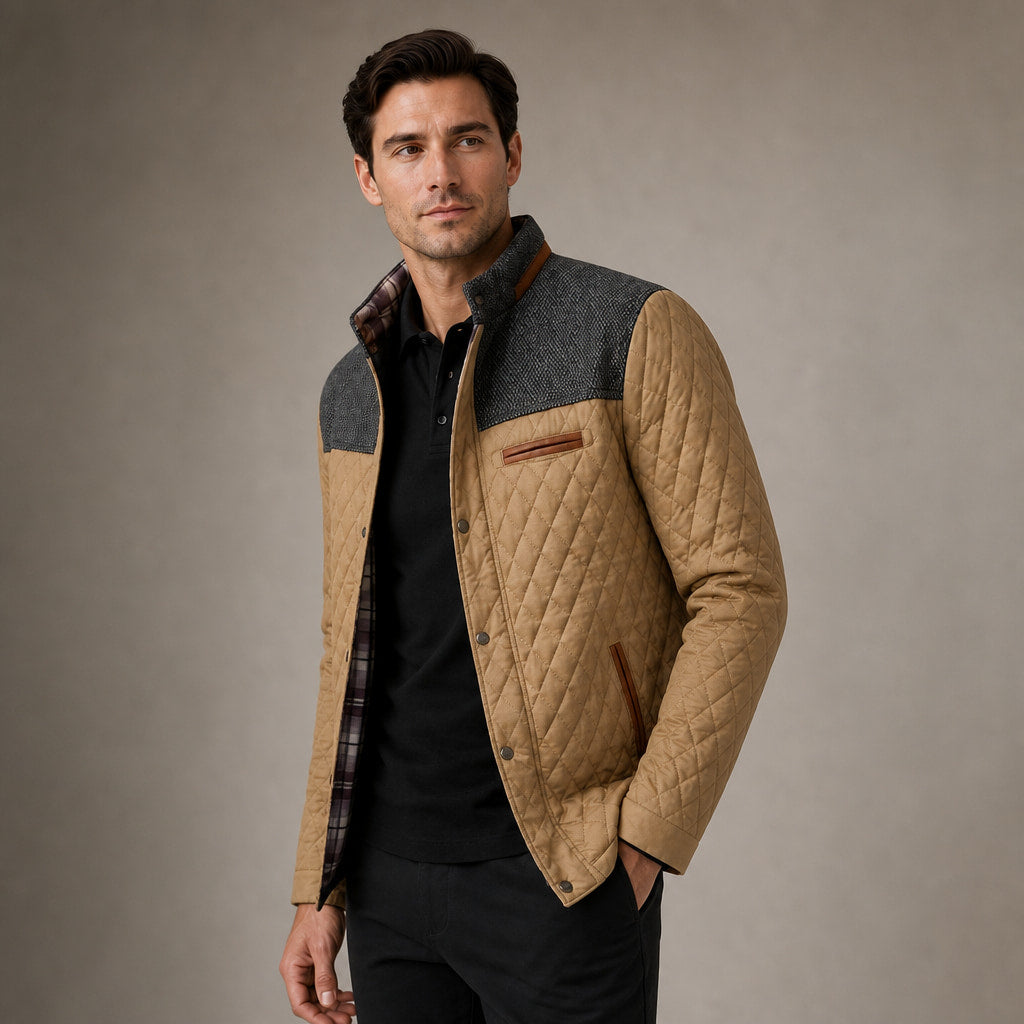 Puffer Jacket Lightweight Quilted Button-Down Khaki – Side Angle View