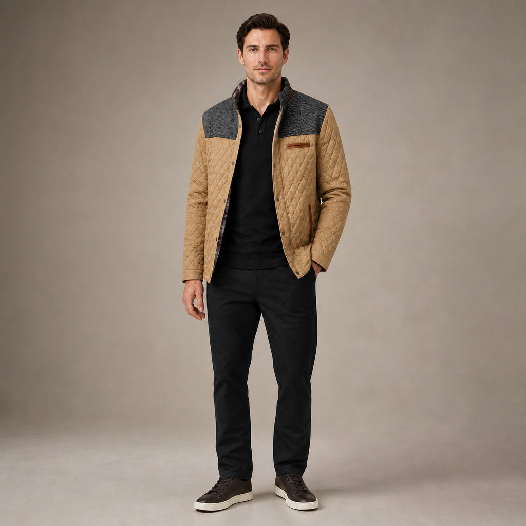 Puffer Jacket Lightweight Quilted Button-Down Khaki – Full Look