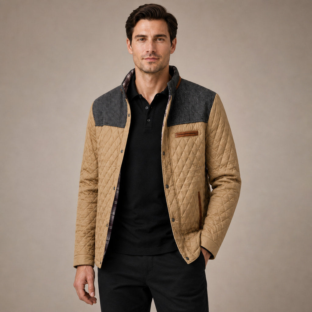 Puffer Jacket Lightweight Quilted Button-Down Khaki – Product Photo