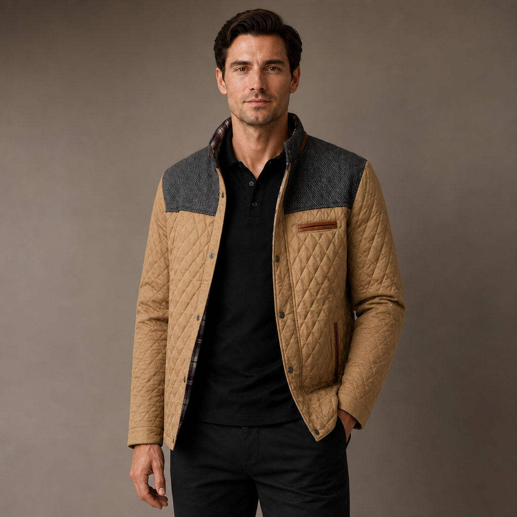 Puffer Jacket Lightweight Quilted Button-Down in Khaki – Tarlano Premium Menswear
