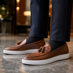 Tassel Loafer Shoes Leather Slip On Cognac Brown – Side Angle View