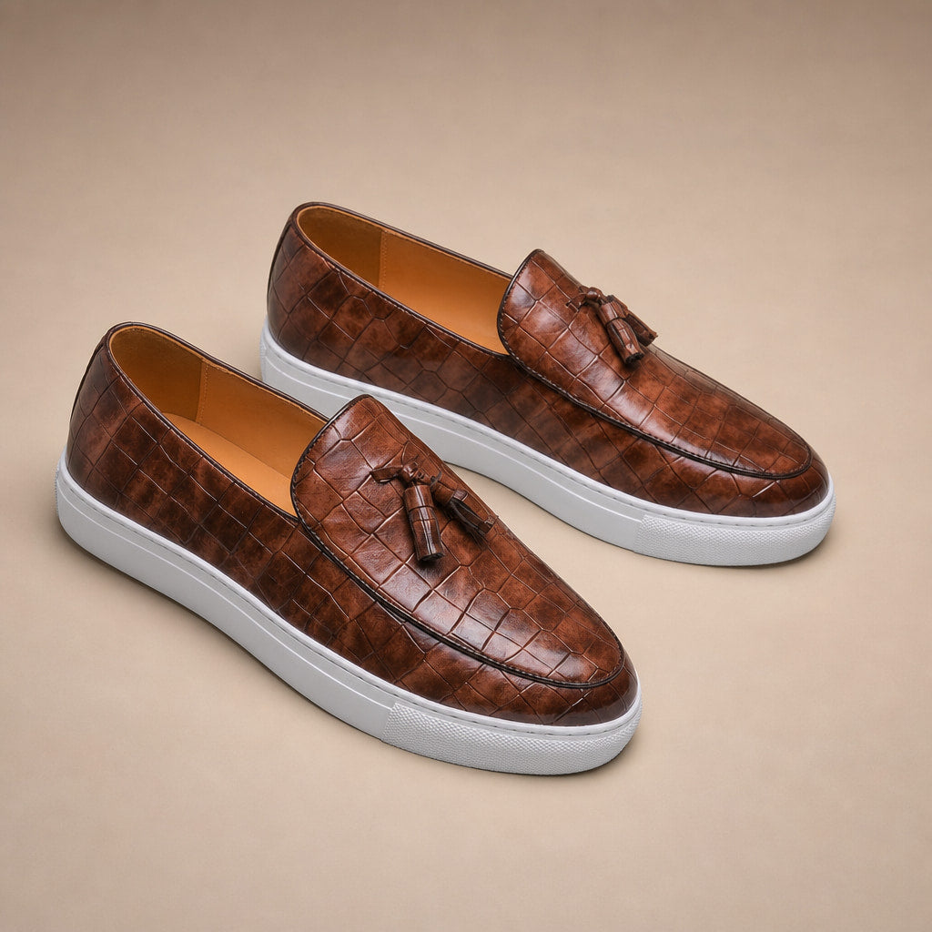 Tassel Loafer Shoes Leather Slip On Cognac Brown – Product Photo