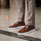 Tassel Loafer Shoes Leather Slip On Cognac Brown – Styled Editorial Shot