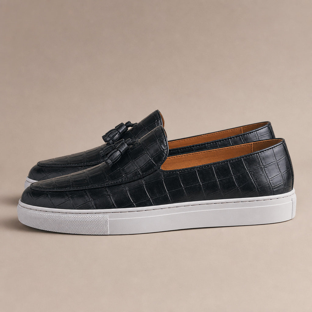 Tassel Loafer Shoes Leather Slip On in Midnight Black – Tarlano Premium Menswear
