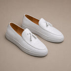 Tassel Loafer Shoes Leather Slip On Pearl White – Product Photo