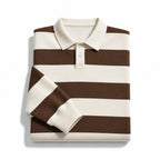 Rugby Shirt Striped Knit Button Placket Brown – Product Photo