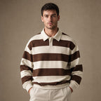 Rugby Shirt Striped Knit Button Placket in Brown – Tarlano Premium Menswear