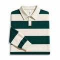 Rugby Shirt Striped Knit Button Placket Forest Green – Product Photo