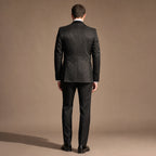 Damask Jacquard Tuxedo Three Piece Black Black – Side Angle View
