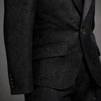 Damask Jacquard Tuxedo Three Piece Black Black – Fabric and Detail Close-Up