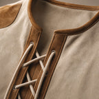 Long Sleeve Henley Lace-Up Placket Cream Beige – Fabric and Detail Close-Up